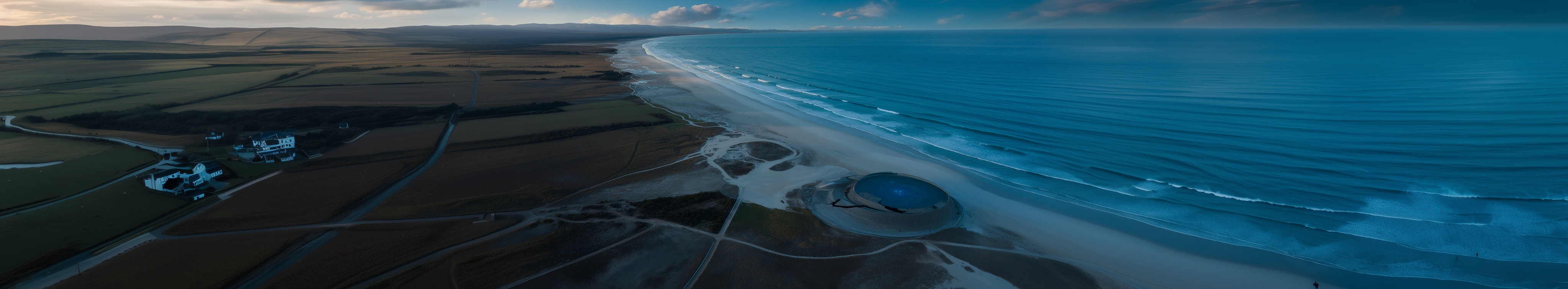 Aerial drone view of coastline with data visualization